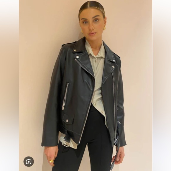 NWT ENA PELLY NEW YORKER OVERSIZED LEATHER JACKET SZ 2 - Picture 7 of 13
